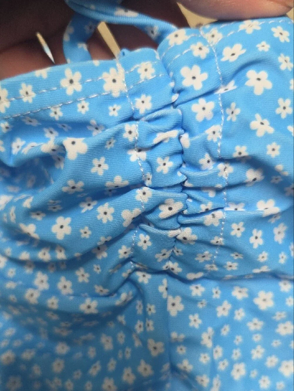 Women’s Blue Floral Swim Bike Shorts with Drawstring Waist